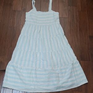 Casa Cabana Sleeveless Teal Blue & White Striped Linen Blend Dress size Large